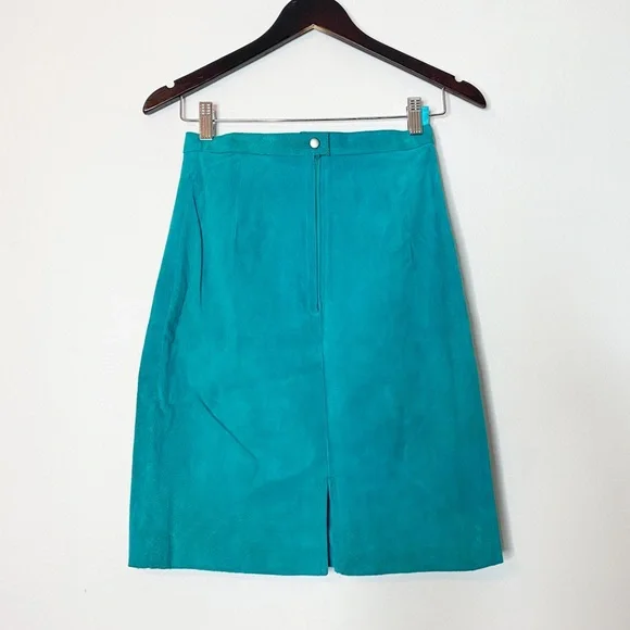 Vintage Outerwear By Phoenix Turquoise Suede Pencil Skirt 9/10 Western - Picture 5 of 5